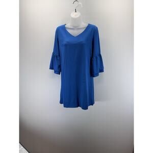 BELONGSCI Blue Dress V-Neck Bell Sleeve Shift Dress Mini Dress Women’s Size S
